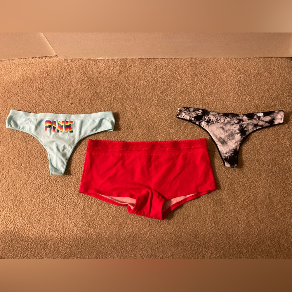 NWT 3 M VS/ Pink Panties (2 Thongs, 1 Boyshort) w/ Free VS Mist Vanilla Cashmere